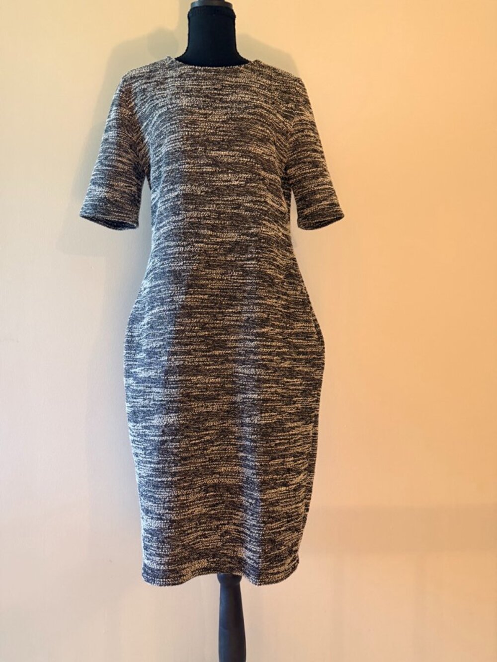 Black and white tweed work dress